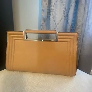 Fashion clutch bag. Magnetic closure, gold tone chain shoulder strap.